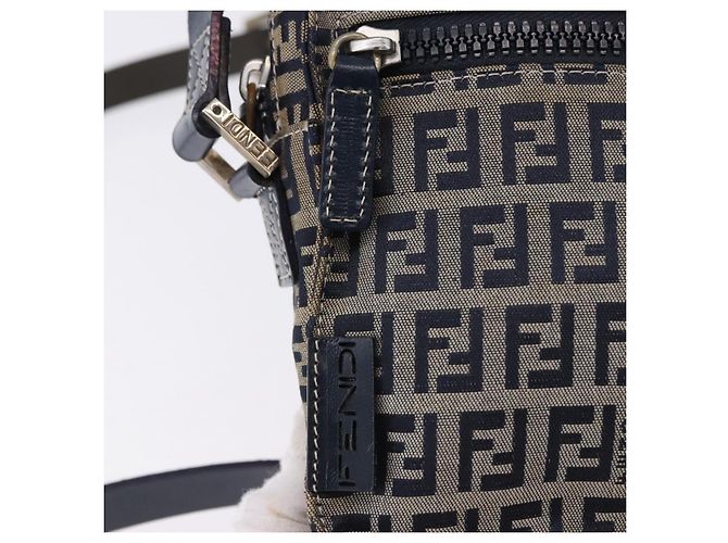 FENDI Zucchino Canvas Shoulder Bag Navy Silver - vista 14
