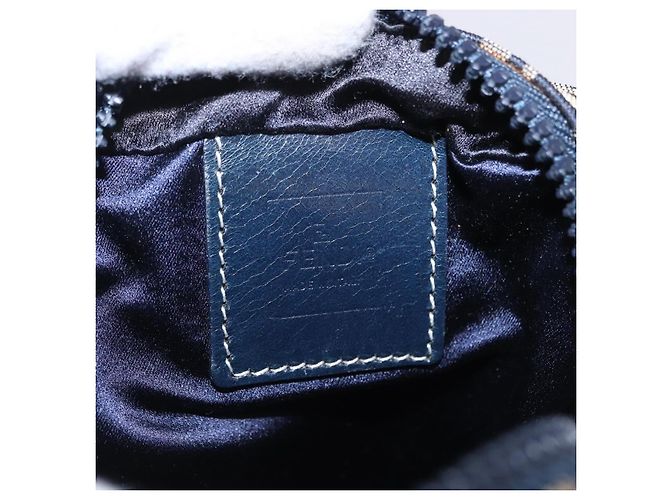 FENDI Zucchino Canvas Shoulder Bag Navy Silver - vista 16