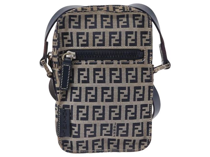 FENDI Zucchino Canvas Shoulder Bag Navy Silver - vista 2