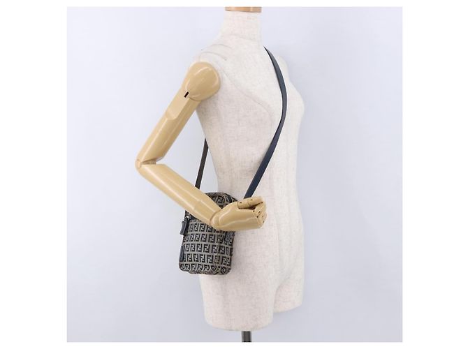 FENDI Zucchino Canvas Shoulder Bag Navy Silver - vista 22