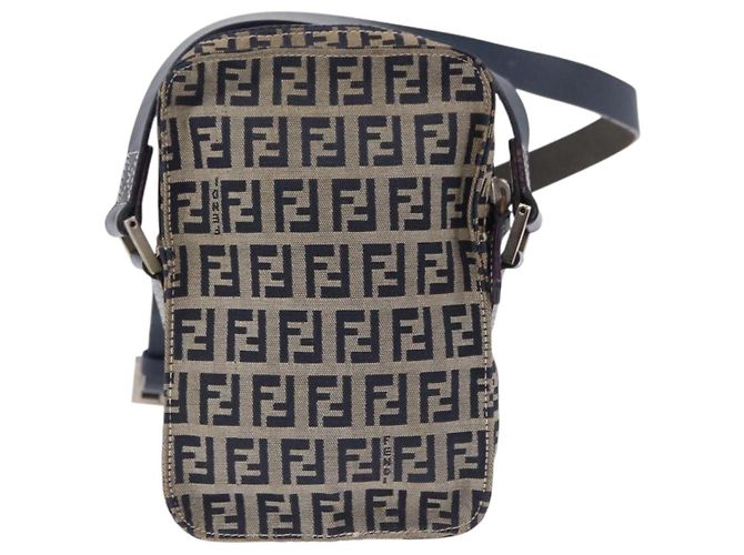 FENDI Zucchino Canvas Shoulder Bag Navy Silver - vista 3