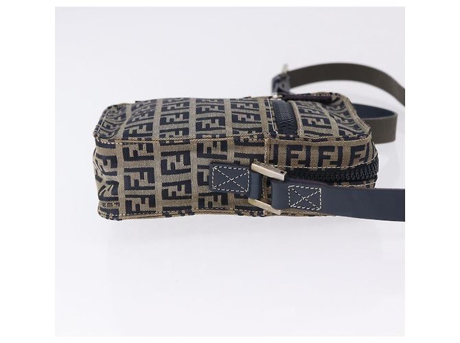 FENDI Zucchino Canvas Shoulder Bag Navy Silver - vista 4