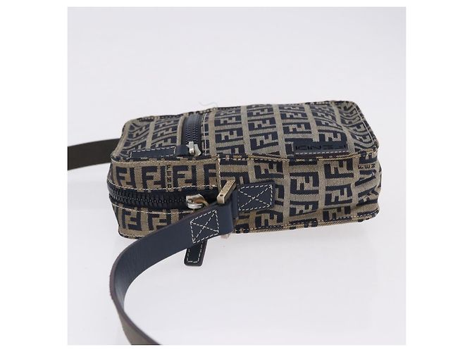 FENDI Zucchino Canvas Shoulder Bag Navy Silver - vista 5