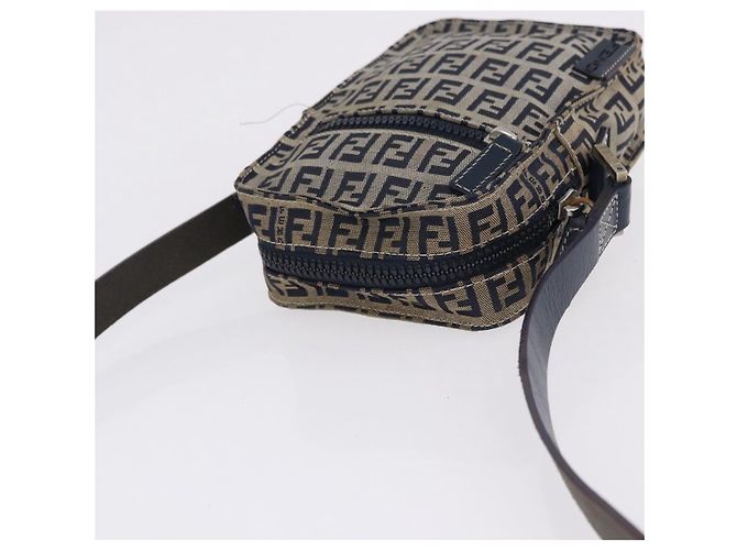 FENDI Zucchino Canvas Shoulder Bag Navy Silver - vista 6