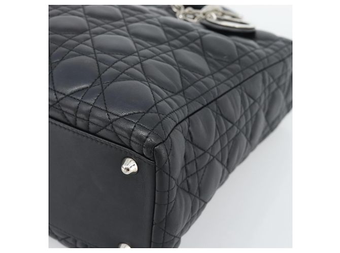 Christian Dior Lady Dior Canage Hand Bag Lamb Skin Black Silver - vista 10