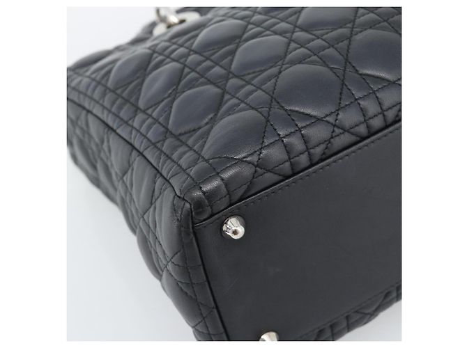 Christian Dior Lady Dior Canage Hand Bag Lamb Skin Black Silver - vista 11