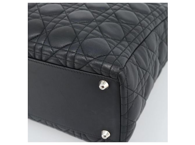 Christian Dior Lady Dior Canage Hand Bag Lamb Skin Black Silver - vista 12
