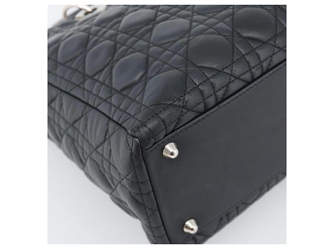 Christian Dior Lady Dior Canage Hand Bag Lamb Skin Black Silver - vista 13