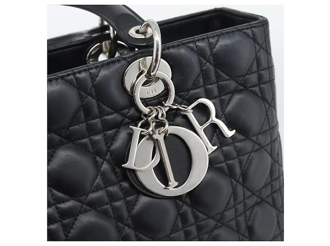 Christian Dior Lady Dior Canage Hand Bag Lamb Skin Black Silver - vista 14