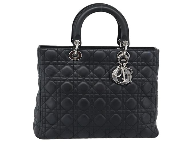 Christian Dior Lady Dior Canage Hand Bag Lamb Skin Black Silver - vista 2