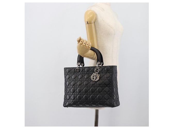 Christian Dior Lady Dior Canage Hand Bag Lamb Skin Black Silver - vista 23