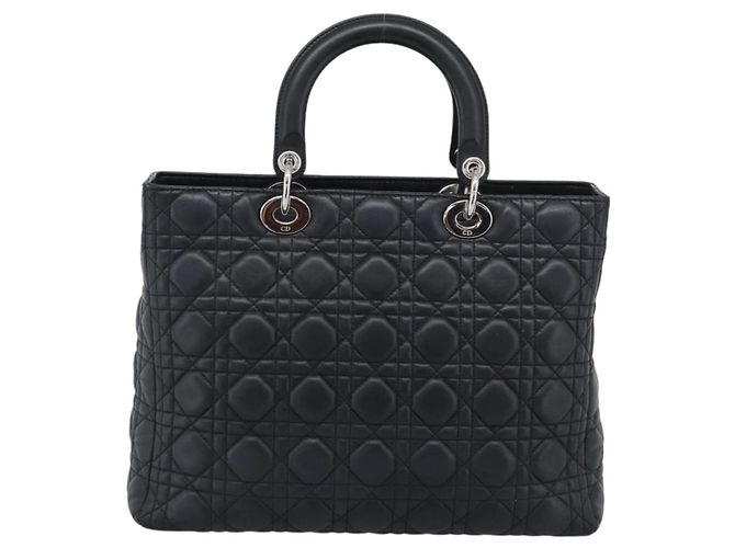 Christian Dior Lady Dior Canage Hand Bag Lamb Skin Black Silver - vista 3