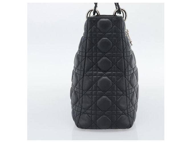 Christian Dior Lady Dior Canage Hand Bag Lamb Skin Black Silver - vista 4
