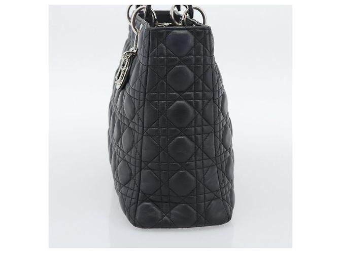 Christian Dior Lady Dior Canage Hand Bag Lamb Skin Black Silver - vista 5