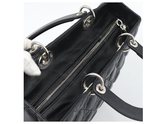 Christian Dior Lady Dior Canage Hand Bag Lamb Skin Black Silver - vista 6