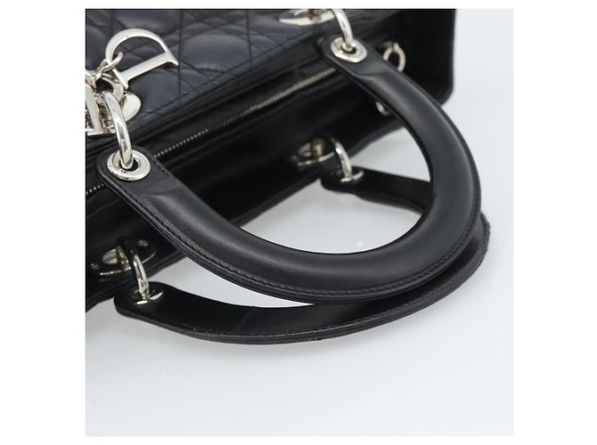Christian Dior Lady Dior Canage Hand Bag Lamb Skin Black Silver - vista 7