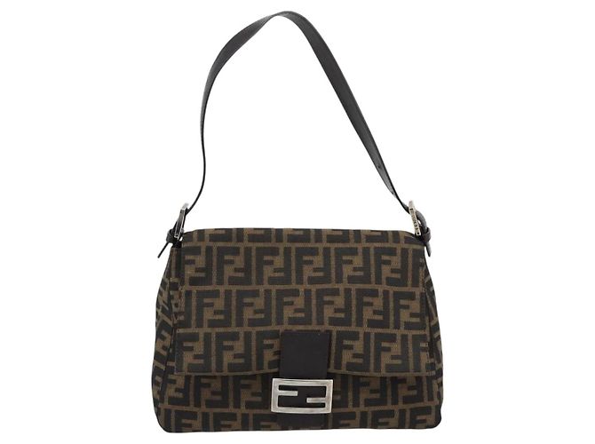 FENDI Zucca Canvas Mamma Baguette Shoulder Bag Brown Silver - vista 2