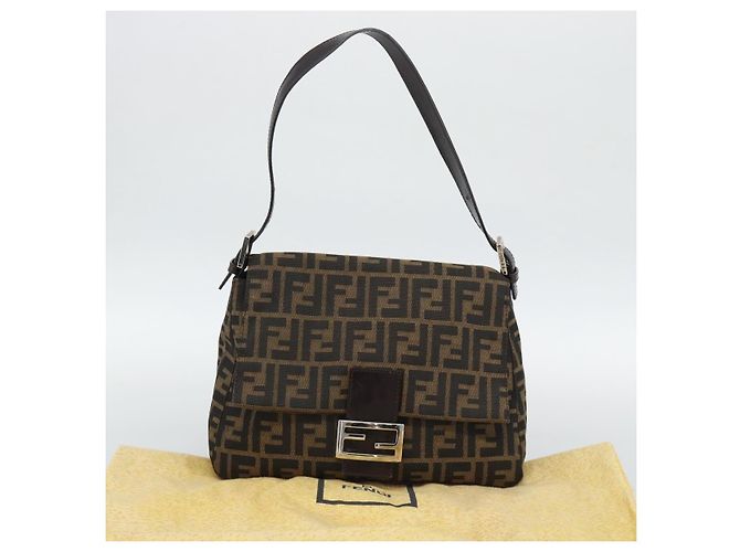 FENDI Zucca Canvas Mamma Baguette Shoulder Bag Brown Silver - vista 23