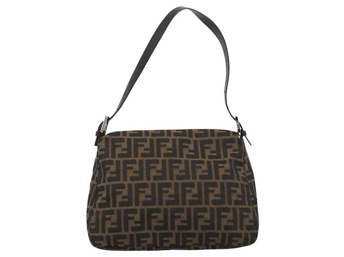 FENDI Zucca Canvas Mamma Baguette Shoulder Bag Brown Silver - vista 3