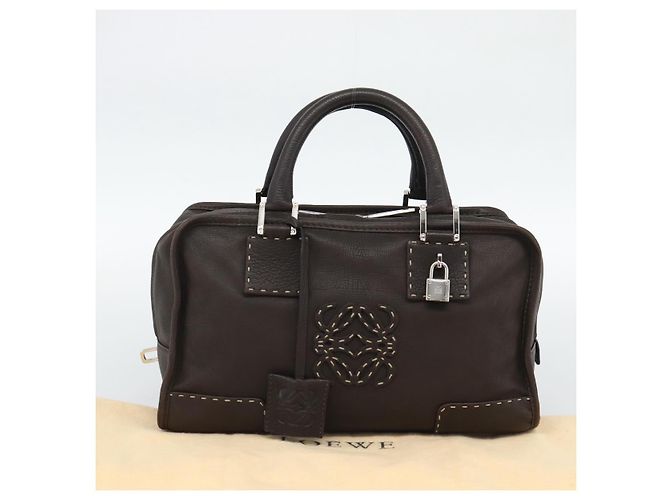 LOEWE Americana 28 Hand Bag Leather Dark Brown Silver - vista 12