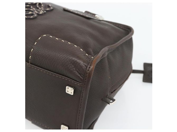 LOEWE Americana 28 Hand Bag Leather Dark Brown Silver - vista 16