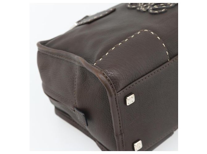 LOEWE Americana 28 Hand Bag Leather Dark Brown Silver - vista 17