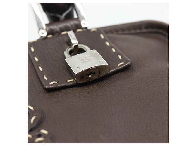 LOEWE Americana 28 Hand Bag Leather Dark Brown Silver - vista 18