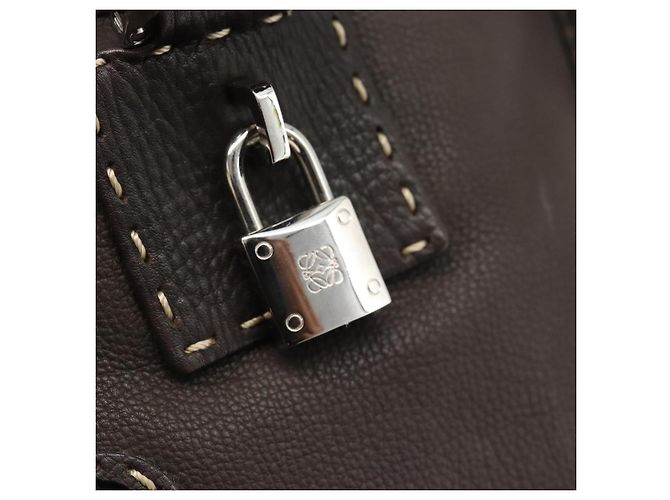 LOEWE Americana 28 Hand Bag Leather Dark Brown Silver - vista 19
