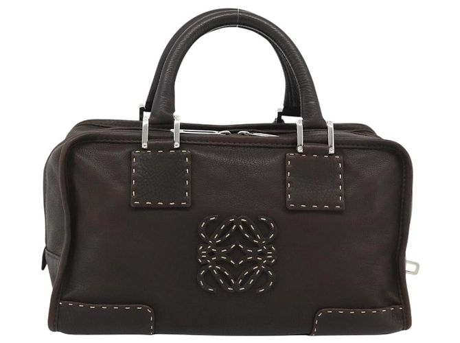 LOEWE Americana 28 Hand Bag Leather Dark Brown Silver - vista 2