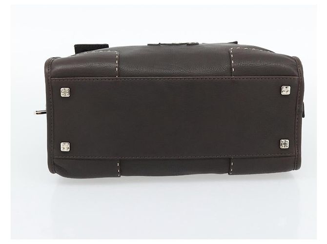 LOEWE Americana 28 Hand Bag Leather Dark Brown Silver - vista 5