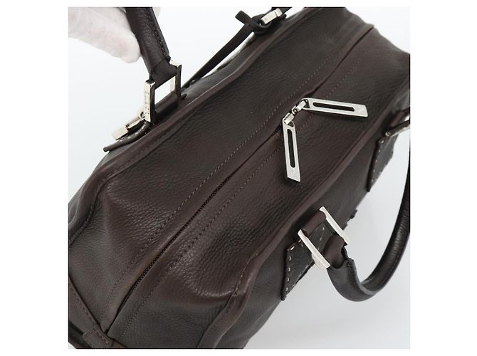 LOEWE Americana 28 Hand Bag Leather Dark Brown Silver - vista 6