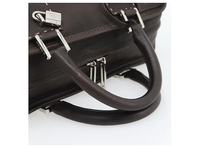 LOEWE Americana 28 Hand Bag Leather Dark Brown Silver - vista 7