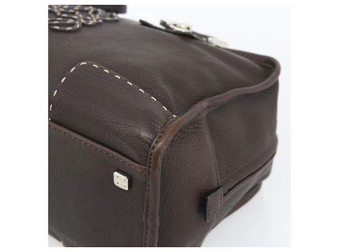 LOEWE Americana 28 Hand Bag Leather Dark Brown Silver - vista 8