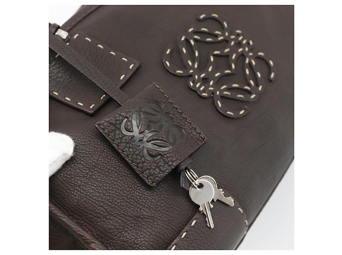 LOEWE Americana 28 Hand Bag Leather Dark Brown Silver - vista 9