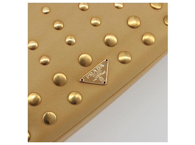 PRADA Studs Tote Bag Leather Beige Gold BN0181 - vista 14