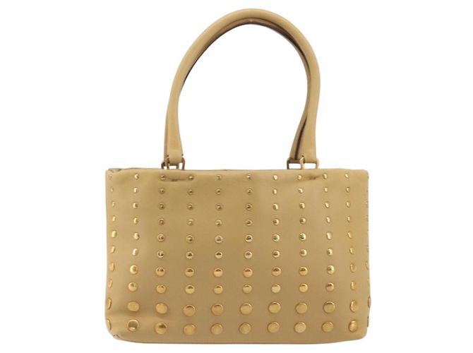 PRADA Studs Tote Bag Leather Beige Gold BN0181 - vista 2