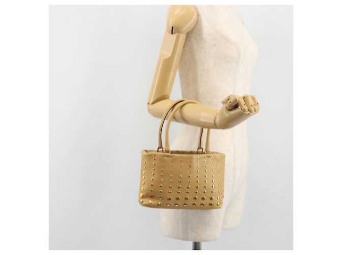PRADA Studs Tote Bag Leather Beige Gold BN0181 - vista 22
