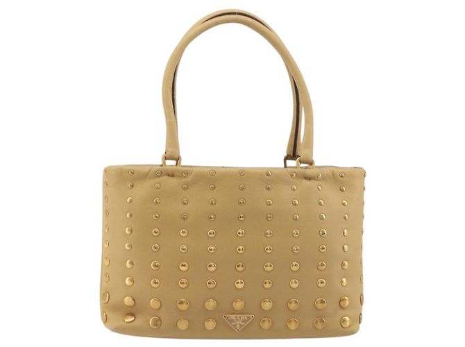 PRADA Studs Tote Bag Leather Beige Gold BN0181 - vista 3