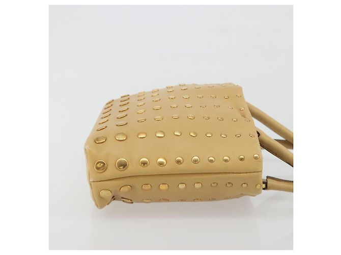PRADA Studs Tote Bag Leather Beige Gold BN0181 - vista 4