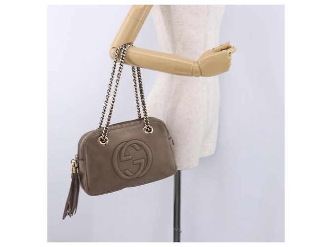 GUCCI Interlocking Shoulder Bag Leather Beige Gold 308983 - vista 24