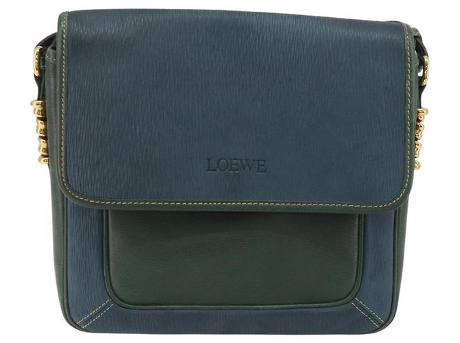 LOEWE Velazquez Schultertasche Leder Blau Goldfarben - Ansicht 13