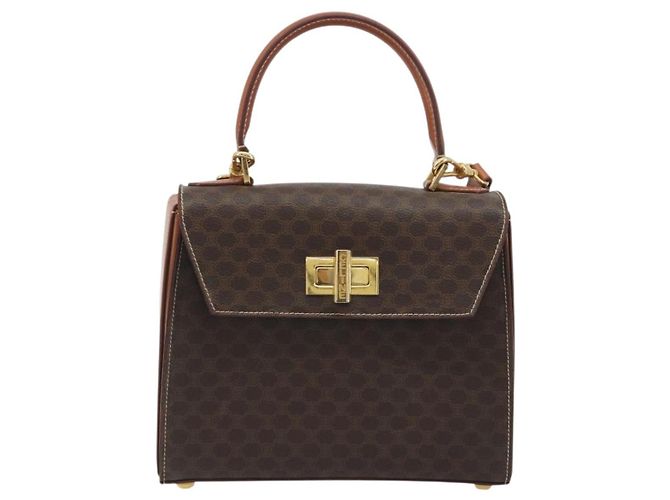 Céline CELINE Macadam Canvas Hand Bag PVC Leather 2way Brown Gold - vista 2