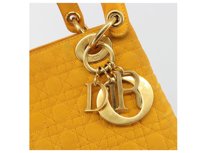 Christian Dior Lady Dior Hand Bag Canvas Yellow Gold Tone - vista 15