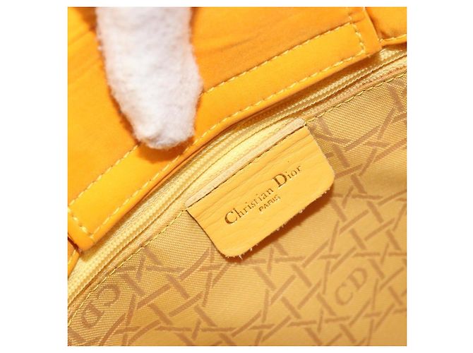 Christian Dior Lady Dior Hand Bag Canvas Yellow Gold Tone - vista 16