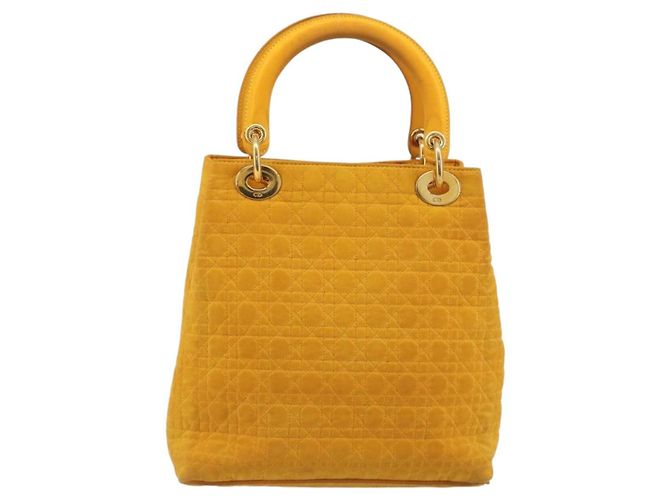 Christian Dior Lady Dior Hand Bag Canvas Yellow Gold Tone - vista 3