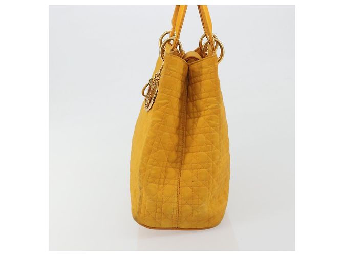 Christian Dior Lady Dior Hand Bag Canvas Yellow Gold Tone - vista 4