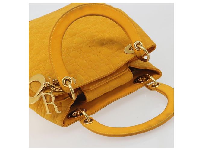 Christian Dior Lady Dior Hand Bag Canvas Yellow Gold Tone - vista 6