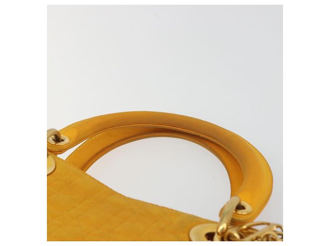 Christian Dior Lady Dior Hand Bag Canvas Yellow Gold Tone - vista 8