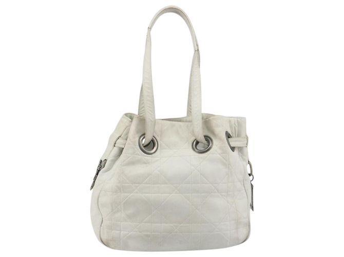 Christian Dior Canage Tote Bag Leather White Silver - vista 3