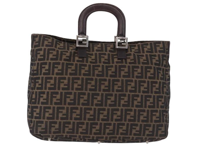 FENDI Zucca Canvas Hand Bag Brown Silver - vista 2